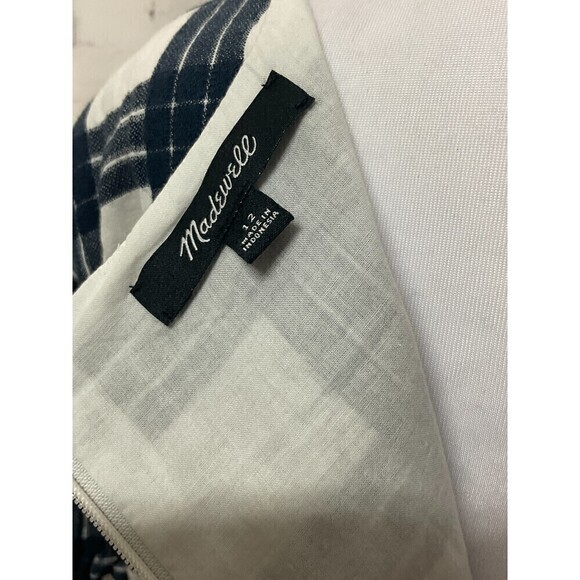 Madewell Blue White Plaid Ruffle Sleeve Babydoll Dress Popover Mini Size 12 - Picture 13 of 14